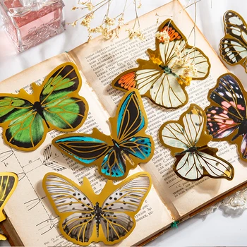 10 шт./упак. Красочные Декоративные золотые наклейки с бабочками для Скрапбукинга, наклейка 
