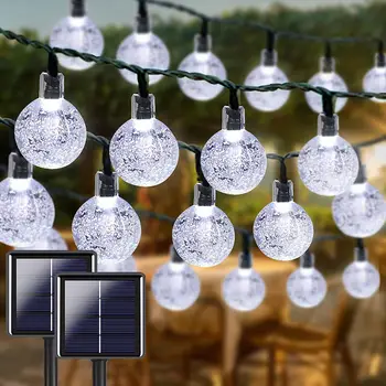 100 LED 64FT Crystal Earth Солнечная Гирлянда Наружный светильник Водонепроницаемый садовое дерево Терраса вечеринка Рождественское украшение