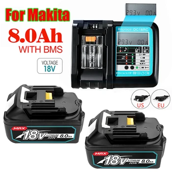 100% Оригинальный Аккумулятор Makita 18V 8000mAh Для Электроинструментов Makita Со светодиодной литий-ионной Заменой LXT BL1860B BL1860 BL1850
