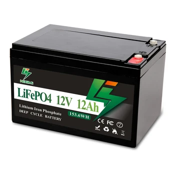 12 В 12Ah LiFePO4 Аккумулятор 153,6 Втч Встроенный 15A BMS со сроком службы 4000 + циклов 12,8 В литий-железо-фосфатный аккумулятор с зарядным устройством LiFePO4 5A
