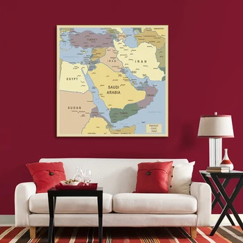150 * 150 См Карта Ближнего Востока, Карта политического распределения, нетканый холст, Картина, Плакат, Украшение для дома, школьные принадлежности
