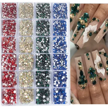15800 штук кристаллов Glass AB Стразы для дизайна ногтей, SS6/8/10/12/16/20 Смешанные драгоценные камни для ногтей, плоские круглые бриллианты для ногтей