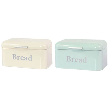 2 шт. Винтажная хлебница, Железная Коробка для закусок, Настольная отделка, пылезащитный ящик для хранения, Белый и синий