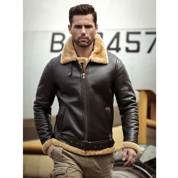 2019 Новое дубленочное пальто, мужская коричневая куртка-бомбер B3, кожаная куртка, мужские зимние пальто, меховая куртка, дубленка