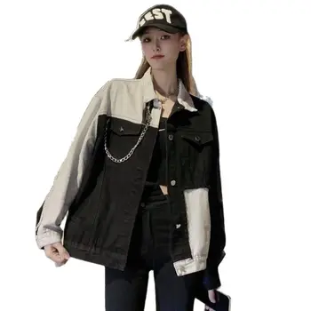2023 Весеннее новое пальто для женщин с чувством дизайна в стиле ретро, Джинсовая куртка с лацканами для меньшинств, однобортная, Свободная, Бесплатная доставка