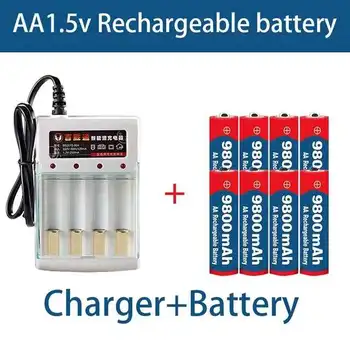 2023 Новая бирка AA battery 9800 мАч перезаряжаемая батарея AA 1,5 В. Перезаряжаемая Новая Alcalinas drummey + 1 шт. зарядное устройство для 4-элементной батареи