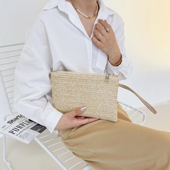  2023 Новый женский модный кошелек в богемном стиле, Повседневный Пляжный Летний тканый Клатч, сумка-браслет, Трендовый однотонный кошелек