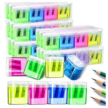 60 упаковок Ручной точилки для карандашей с двойным отверстием, точилка для карандашей для детей, 4 цвета