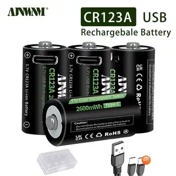 AJNWNM CR123A 16340 Аккумуляторная батарея 3,7 V 2600mWh 16350 литиевая Type-C USB Аккумуляторная батарея Для Фонарика CR123 CR17345