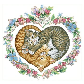 Amishop Бесплатная доставка Высококачественный популярный набор для вышивания крестиком Love Cats Sleeping Kittens Couple Dim 03076