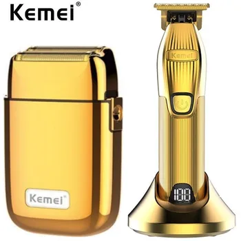 Kemei Цельнометаллическая Профессиональная Электрическая Машинка для стрижки волос, Перезаряжаемый Триммер для Стрижки волос, Станок для бритья, Костюм KM-i32s KM-tx1