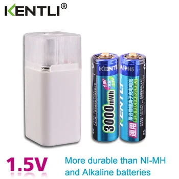 KENTLI 2шт 1,5 В aa 2000 мАч аккумуляторы Литий-ионная аккумуляторная батарея + 2 слота AA литий-ионное умное зарядное устройство