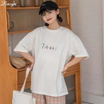 Lenoyn 2023, Новая модная футболка, Модный бренд С буквенным принтом Для Женщин, Свободные Повседневные Японские футболки с круглым вырезом и короткими рукавами
