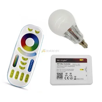 Mi.Light E14 5 Вт RGB + CCT Цветовая температура Регулируемая умная светодиодная Лампа FUT013 + 4-зонный RF светодиодный пульт дистанционного управления + WL-Box1 Wifi