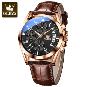 OLEVS Оригинальные роскошные часы для мужчин, кварцевые многофункциональные Модные кожаные водонепроницаемые часы, Брендовые часы Wris Relogio Masculino
