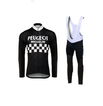 PEUGEOTful TEAM Черные Ретро Классические Зимние Флисовые комплекты для Велоспорта с длинным рукавом, одежда для Гоночных велосипедов, Майо, Ropa Ciclismo