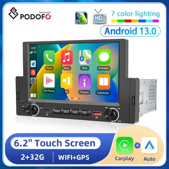 Podofo Универсальный Автомобильный Радиоприемник Android12 6,2 