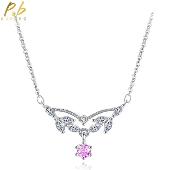 PuBang Fine Jewelry 100% стерлингового серебра 925 пробы, розовая груша с высокоуглеродистым бриллиантом, ожерелье для женщин, свадебный подарок, прямая доставка