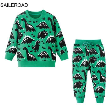 SAILEROAD от 2 до 7 лет с мультяшным динозавром, осенняя хлопковая детская одежда для мальчиков, костюмы, Рубашки, Брюки для малышей, комплекты толстовок