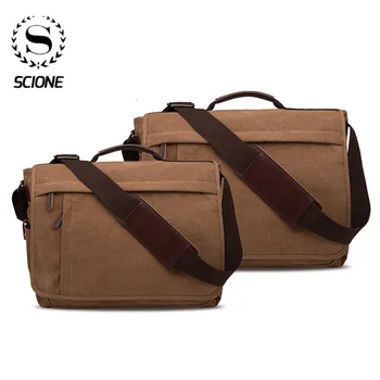 Scione, мужская холщовая сумка через плечо, Повседневная Мужская Ретро-сумка для ноутбука на молнии, сумки через плечо, Мужские дорожные школьные сумки через плечо