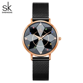 Shengke 2022 Новые модные женские часы с цветным Циферблатом из горного хрусталя Relogio Feminino Кварцевые Montre Femme С подарочной коробкой