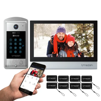 TMEZON WiFi Видеодомофон 10-дюймовый Сенсорный экран с 1080P Проводным Дверным Звонком 4 in1 Приложение/Пароль/Пролистывание карты/Монитор Tuya
