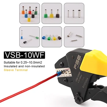 VSB-10WF обжимные плоскогубцы для ручного инструмента 0,25-10мм2, подходящие для изолированных и неизолированных клемм втулок, обжимные инструменты 23-7AWG