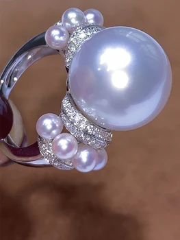 Австралийский белый жемчуг Наньян, японское кольцо натурального цвета Akoya, круглое, чрезвычайно яркое, модное и темпераментное кольцо f