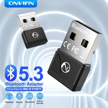 Адаптер Onvian Bluetooth 5.3 без драйвера-Bluetooth-адаптер для беспроводной передачи данных по Bluetooth Win8.1/10/11 для ноутбука и телефона