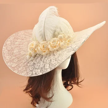 Аристократическая кружевная шляпа Невесты в стиле ретро, Головной убор, шляпа с пером, украшенная аксессуарами для подиума