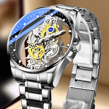 Аутентичные кварцевые часы со скелетом, водонепроницаемые мужские часы из нержавеющей стали, встроенный аккумулятор, Прозрачная роскошь, Оригинал A4281