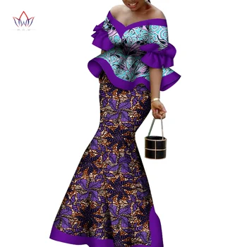 Африканские женские костюмы, комплект из двух предметов, Дашики, Комплект с коротким рукавом, Укороченный топ, Костюм с длинной юбкой, Наряд с V-образным вырезом и принтом, Африканская одежда WY8102