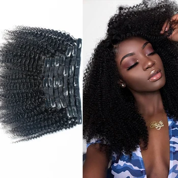 Афро Кудрявый Зажим для наращивания человеческих волос Для чернокожих женщин, Перуанские волосы Remy Натурального цвета, 8шт 120 г, Tinashe Beauty Hair