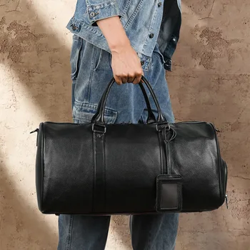 Большая Вместительная Мужская Дорожная сумка из натуральной кожи для деловых поездок с карманом для обуви, сумка-мессенджер для спортзала, спортивная сумка M003
