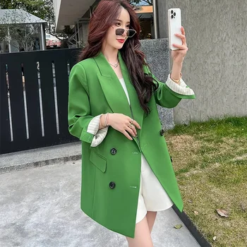 Весенний маленький блейзер Hepburn Leisure для женщин 2023, Весна и осень, Новая корейская версия, Свободный Модный зеленый костюм с длинным рукавом, топ