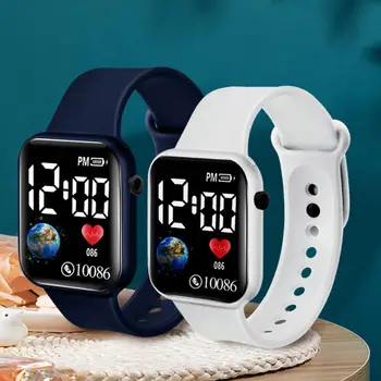 Детские Спортивные часы Со светящимся крупным шрифтом, регулируемый срок службы, Водонепроницаемые Точные силиконовые наручные часы со светодиодным цифровым дисплеем для фитнеса