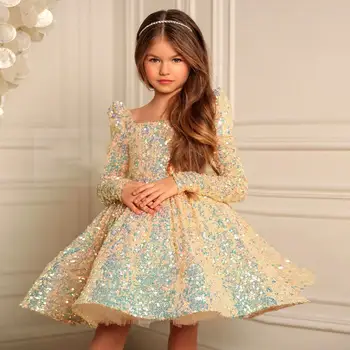 Детское платье, Новая пышная юбка для девочек среднего возраста, Рождественское национальное трендовое платье с длинными рукавами, юбка принцессы для девочек из меньшинств