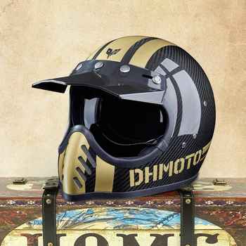 ДУХАН Полнолицевой шлем с выпученными глазами Открытый Мотоциклетный Ретро-мотоциклетный шлем из углеродного волокна