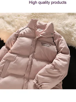 Женская парка Оверсайз с розовым рисунком и буквами, модная уличная одежда, Женская флисовая утепленная свободная зимняя куртка, новинка 2024 года, женская одежда