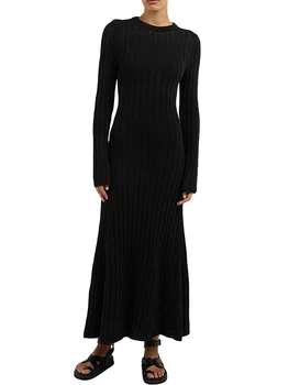 Женские Трикотажные Макси-платья с длинным рукавом, Сексуальное Облегающее Платье Миди, Платья-свитера в рубчик, Модные осенние платья 2023