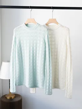 Женский свитер с круглым вырезом и лепестками, 100% кашемировый Темперамент, универсальные женские пуловеры с длинным рукавом, осень-зима 2023
