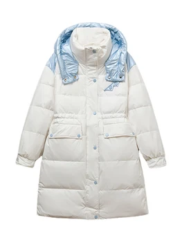 Зимнее женское пальто Fitaylor на белом утином пуху, женское пальто в стиле пэчворк с капюшоном и пуговицами-молниями, повседневная Свободная толстая теплая зимняя верхняя одежда