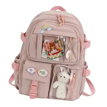 Кавайная школьная сумка, Кавайный рюкзак для подростка, Большая вместительная кавайная сумка с кавайной булавкой и милыми аксессуарами