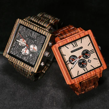 Кварцевые часы с хронографом BOBOBIRD, Легкие окрашенные деревянные часы, Наручные часы с календарем, подарок на День отца с деревянной коробкой