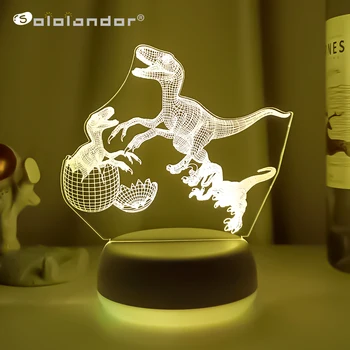Комбинированный Ночник с Динозаврами для Мальчиков, Ночник с Динозаврами для домашнего Декора, подарок на День Рождения, 3D Иллюзионная Лампа, Бесплатная Доставка