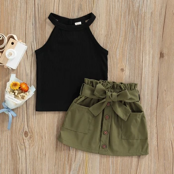 летняя одежда из 2 предметов для маленьких девочек, топы на бретелях с открытыми плечами, эластичная юбка с оборками и карманами, повседневный комплект