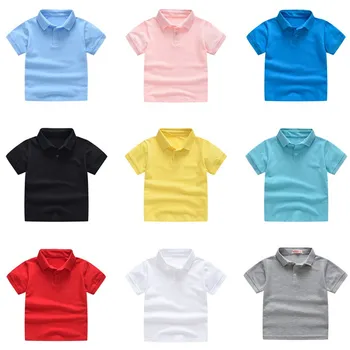 Летняя Однотонная футболка-поло с короткими рукавами для маленьких мальчиков, Детская Хлопчатобумажная Одежда Для маленьких Девочек, Классические Футболки-поло, Топы, Школьная форма