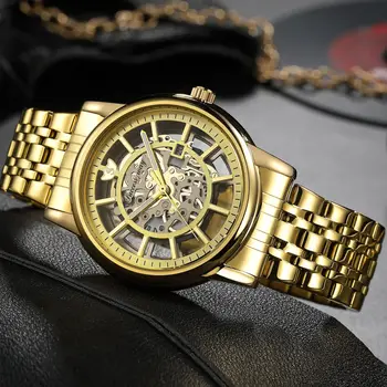 Лучшие Мужские часы Роскошный Золотой Скелет, Кварцевые наручные часы для Мужчин, Водонепроницаемые, из нержавеющей Стали, Светящиеся, Бизнес 2023