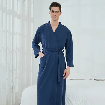 Любители Летних Вафельных Халатов Мужчины Женщины Всасывают воду Кимоно Ночные рубашки Пижамы Для душа Длинный банный халат 3XL Пижама