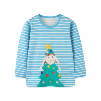 Метровые прыжки от 2 до 7 лет, Рождественские детские футболки с длинными рукавами Для осенней одежды для девочек, полосатые милые детские рубашки